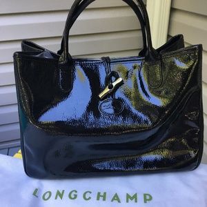 Authentic Longchamp - black patent leather tote
